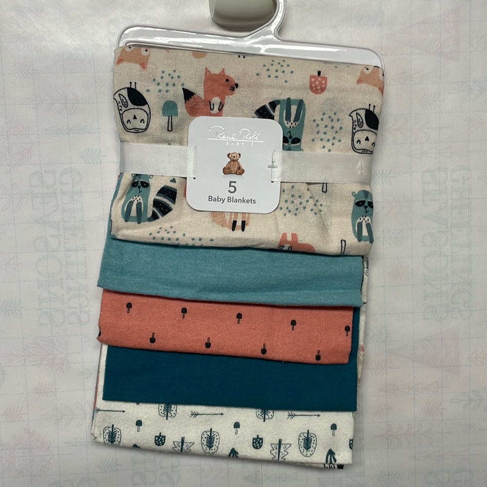 NWT lightweight Baby blankets set 5 .. Remi Rofe 100 percent cotton